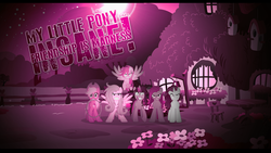 Size: 1920x1080 | Tagged: artist needed, dead source, safe, applejack, fluttershy, pinkie pie, rainbow dash, rarity, twilight sparkle, g4, insanity, mane six, wallpaper