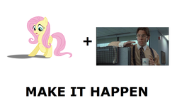 Size: 1337x796 | Tagged: safe, fluttershy, g4, all caps, bill lumbergh, exploitable meme, initech, make it happen, meme, meta, office space