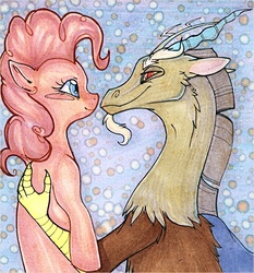 Size: 512x550 | Tagged: safe, artist:suane, discord, pinkie pie, g4, female, male, ship:discopie, shipping, straight