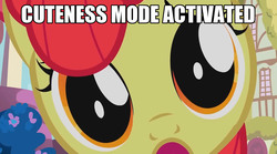 Size: 1280x714 | Tagged: safe, apple bloom, pony, g4, :o, close-up, cute, dilated pupils, female, image macro, looking at you, solo
