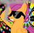 Size: 900x864 | Tagged: safe, artist:dethlunchies, scootaloo, g4, abstract background, drugs, solo, sunglasses, teeth, trippy