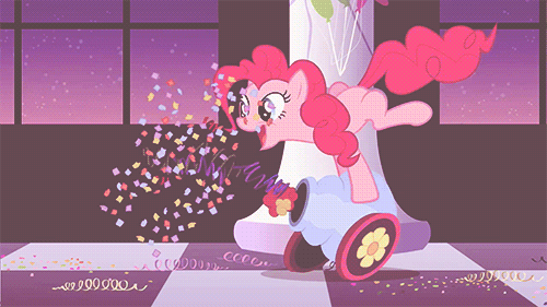 99468 - safe, screencap, pinkie pie, pony, sweet and elite, animated,  balloon, confetti, decoration, female, partillery, party cannon, solo -  Derpibooru