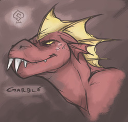 Size: 663x632 | Tagged: safe, artist:soulspade, garble, dragon, g4, fangs, male, red, signature, solo, teenaged dragon, teenager, teeth, yellow