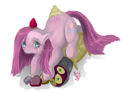 Size: 671x510 | Tagged: dead source, safe, artist:php154, madame leflour, mr. turnip, pinkie pie, rocky, sir lintsalot, earth pony, pony, g4, crying, female, food, mare, pinkamena diane pie, rock, sad, simple background, strawberry, transparent background