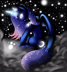 Size: 4320x4644 | Tagged: safe, artist:vardastouch, princess luna, pony, g4, absurd resolution, female, glowing, glowing horn, horn, solo
