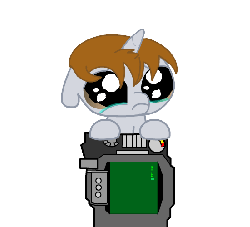 Size: 550x500 | Tagged: safe, artist:keanno, oc, oc only, oc:littlepip, pony, unicorn, fallout equestria, animated, crying, emotional warfare, fanfic, fanfic art, female, filly, filly littlepip, foal, gif, hooves, horn, pipbuck, sad, simple background, solo, transparent background