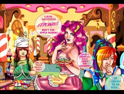 Size: 2371x1800 | Tagged: safe, artist:xxfaye, apple bloom, pinkie pie, rainbow dash, human, g4, cupcake, humanized