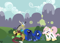 Size: 4200x3000 | Tagged: safe, artist:aruigus808, discord, princess celestia, princess luna, g4