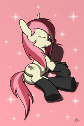 Size: 1280x1920 | Tagged: safe, artist:jozeeworm, roseluck, pony, g4, alternate hairstyle, butt, clothes, female, plot, socks, solo