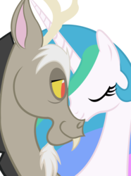 Size: 1024x1375 | Tagged: safe, artist:lazypixel, discord, princess celestia, g4, female, male, ship:dislestia, shipping, simple background, straight, transparent background, vector