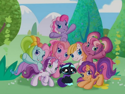 Size: 640x480 | Tagged: safe, edit, cheerilee (g3), pinkie pie (g3), rainbow dash (g3), scootaloo (g3), starsong, sweetie belle (g3), toola-roola, oc, oc:nyx, g3, g3.5, core seven, crying, emotional warfare, nyxabuse, that's just cruel