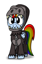 Size: 677x1024 | Tagged: safe, artist:fimflamfilosophy, rainbow dash, gorilla, pegasus, pony, rainbow dash presents, g4, costume, female, mare, simple background, solo, transparent background