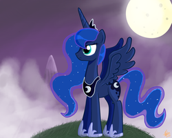 Size: 1280x1024 | Tagged: safe, artist:xnexvenue03, princess luna, pony, g4, female, moon, mountain, solo