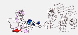 Size: 2460x1117 | Tagged: safe, artist:frankilew, shining armor, twilight velvet, g4, colt, comic, pregnant