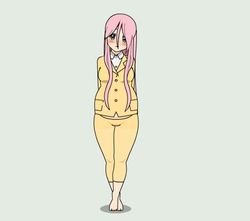 Size: 488x432 | Tagged: dead source, safe, artist:shyjack, fluttershy, human, g4, humanized, kisekae, legs, pregnant, solo