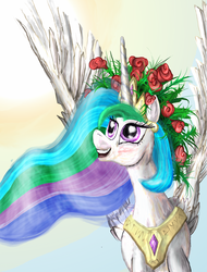 Size: 1900x2500 | Tagged: safe, artist:ddomius, princess celestia, pony, g4, female, flower in hair, solo