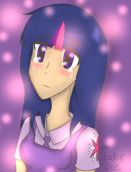 Size: 307x402 | Tagged: safe, artist:clobug98, twilight sparkle, 100000th post, blushing, bust, crying, female, get, gif party, humanized, implied spike, index get, milestone, party in the comments, party thread, sad, solo, x00000 milestone