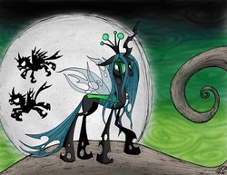 Size: 1089x842 | Tagged: safe, artist:moloko-plus, queen chrysalis, changeling, changeling queen, g4, crossover, crown, female, jewelry, regalia, transparent wings, wings