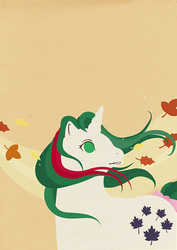 Size: 500x708 | Tagged: safe, artist:tinrobo, gusty, pony, unicorn, g1, autumn, bow, female, horn, leaf, mare, orange background, simple background, tail, tail bow, turned head, wind, windswept mane