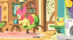 Size: 640x355 | Tagged: safe, edit, edited screencap, screencap, apple bloom, earth pony, pony, g4, butt, caption, female, filly, plot, solo, youtube caption