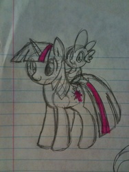 Size: 768x1024 | Tagged: safe, artist:awesomeamz, spike, twilight sparkle, g4, traditional art
