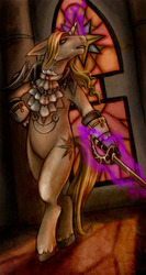 Size: 531x1000 | Tagged: safe, artist:sleepwalks, prince blueblood, pony, g4, bipedal, crossover, raphael sorel, soul calibur