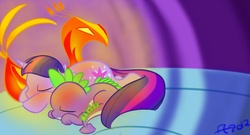 Size: 1266x686 | Tagged: safe, artist:cosmic-rust, philomena, spike, twilight sparkle, phoenix, g4