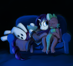 Size: 1280x1152 | Tagged: safe, artist:gordonfreeguy, rarity, spike, pony, semi-anthro, g4, bipedal, clothes, couch, dark, female, interspecies, male, panties, popcorn, ship:sparity, shipping, straight, underwear