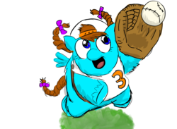 Size: 960x704 | Tagged: safe, artist:kmeb, oc, oc:suzy, fluffy pony, baseball, fluffy pony original art, pigtails