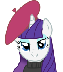 Size: 900x1026 | Tagged: dead source, safe, artist:eruvon, rarity, pony, g4, alternate hairstyle, beatnik rarity, bedroom eyes, beret, clothes, female, hat, love face, simple background, solo, transparent background, vector