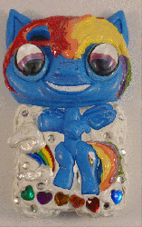 Size: 503x800 | Tagged: safe, artist:thelonelampman, rainbow dash, pegasus, pony, g4, abomination, animated, bipedal, bootleg, cloud, creepy, customized toy, female, gem, iphone, irl, looking at you, mare, nightmare fuel, not salmon, rainbow, smiling, smiling at you, solo, terrifying, wat, why, wtf