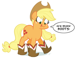 Size: 800x627 | Tagged: safe, artist:egophiliac, applejack, earth pony, pony, g4, applejack's hat, boots, captain obvious, cowboy boots, cowboy hat, female, hat, mare, simple background, solo, transparent background