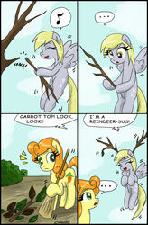 Size: 2161x3303 | Tagged: safe, artist:ciriliko, carrot top, derpy hooves, golden harvest, pegasus, pony, g4, comic, creeper, female, high res, mare