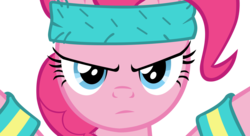 Size: 1600x873 | Tagged: safe, artist:megacody2, pinkie pie, g4, 80s, close-up, headband, serious face, simple background, transparent background, vector, wristband
