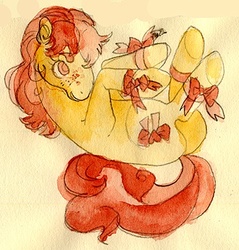 Size: 350x366 | Tagged: safe, artist:muura, ribbon heart, pony, g1, g4, female, solo, traditional art, watercolor painting