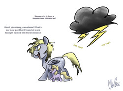 Size: 1300x961 | Tagged: safe, artist:romaniz, derpy hooves, dinky hooves, pegasus, pony, g4, female, lightning, mare, stormcloud