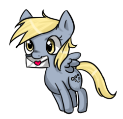 Size: 518x501 | Tagged: safe, artist:melipuffles, derpy hooves, pegasus, pony, g4, female, heart, letter, mare, mouth hold, simple background, solo, transparent background