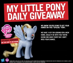 Size: 810x690 | Tagged: dead source, safe, derpy hooves, pegasus, pony, g4, official, contest, female, hasbro, hot topic, hub logo, hubble, mare, meta, my little pony logo, special, toy