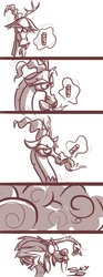 Size: 700x1886 | Tagged: safe, artist:skygracer, discord, dragon, eastern dragon, g4, comic, crossover, disney, male, monochrome, mulan, mushu, sketch, transformation