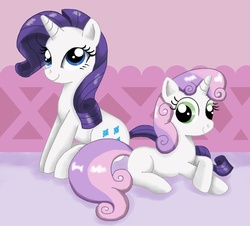 Size: 900x813 | Tagged: safe, artist:mel-rosey, rarity, sweetie belle, g4, duo