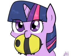 Size: 2200x1740 | Tagged: safe, artist:annehairball, twilight sparkle, bee, pony, unicorn, mentally advanced series, g4, duo, female, filly, filly twilight sparkle, mouth hold, mrs. buzzy, simple background, transparent background, unicorn twilight, younger