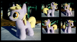 Size: 900x491 | Tagged: safe, artist:fireflytwinkletoes, dinky hooves, pony, unicorn, g4, horn, irl, multiple views, outdoors, photo, plushie