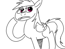 Size: 640x480 | Tagged: safe, artist:atmoatatpart3randomstarwarstitle, rainbow dash, pegasus, pony, g4, black and white, ears up, frown, grayscale, mane, monochrome, ms paint, pondering, purple eyes, simple background, solo, tail, white background, wings