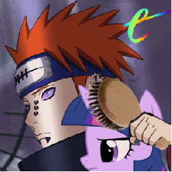 Size: 300x300 | Tagged: safe, artist:intothecaramelfrappe, twilight sparkle, g4, animated, brushie, female, male, naruto, pain (naruto)