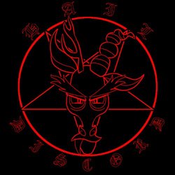 Size: 500x500 | Tagged: safe, artist:chemicalwolf, discord, draconequus, g4, baphomet, male, pentagram, solo