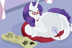 Size: 1280x853 | Tagged: safe, artist:m-p-l, rarity, spike, dracony, dragon, g4, blood, dragoness, dragonified, female, glasses, pregnant, raridragon, rarity's glasses, ship:sparity, shipping, solo, species swap, straight