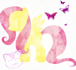 Size: 696x647 | Tagged: safe, artist:misscarmela, fluttershy, butterfly, pegasus, pony, g4, female, simple background, solo, white background