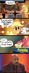 Size: 700x1750 | Tagged: safe, apple bloom, applejack, big macintosh, granny smith, earth pony, pony, g4, apple, comic, dialogue, eyes closed, fail, family feud, floppy ears, game show, gameshow, male, open mouth, silly, silly pony, sleeping, smiling, stallion, steve harvey, who's a silly pony, zzz