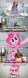 Size: 500x1393 | Tagged: safe, pinkie pie, human, pony, g4, african american, caption, comic, commercial, deodorant, dialogue, english, female, fourth wall, irl, irl human, male, man, mare, old spice, old spice guy, photo, screenshots, terry crews, woman