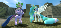 Size: 900x422 | Tagged: safe, artist:cat-adoption-center, princess celestia, spike, twilight sparkle, g4, gmod